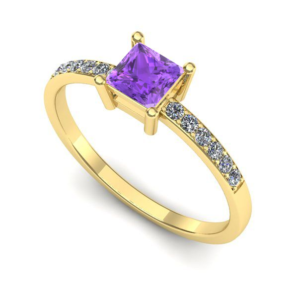 Inel logodna din aur galben cu ametist