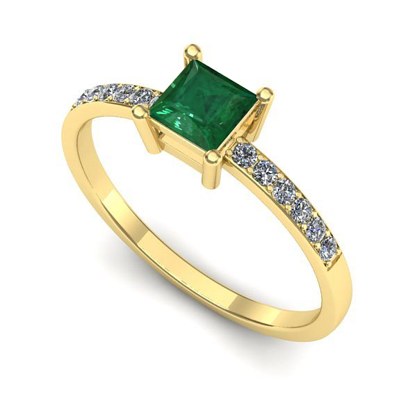 Inel logodna din aur galben cu smarald