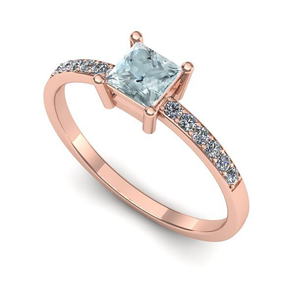 Inel din aur roz cu aquamarin