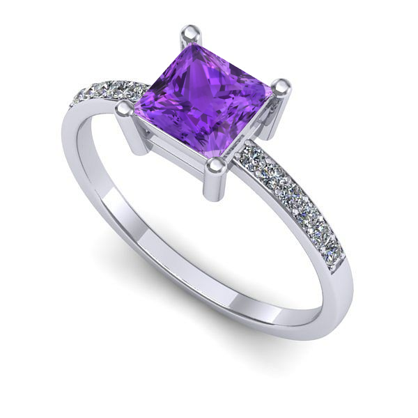 Inel de logodna din aur alb cu ametist