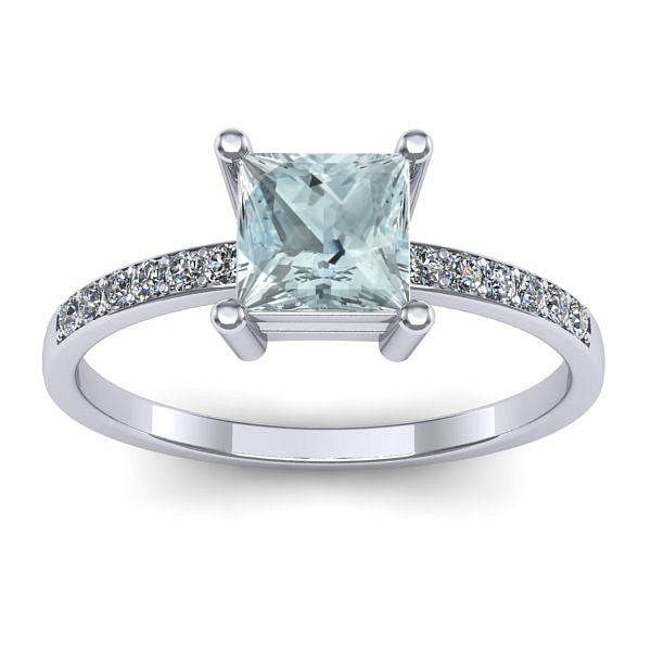 Inel logodna cu aquamarin patrat