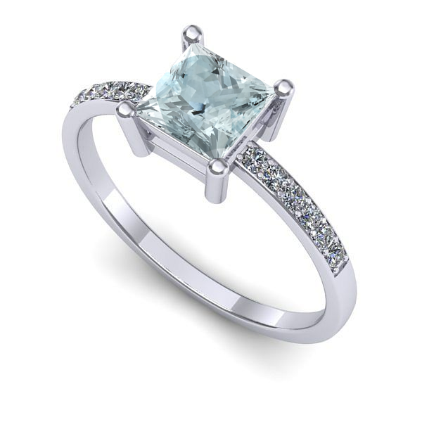 Inel logodna din aur alb cu aquamarin