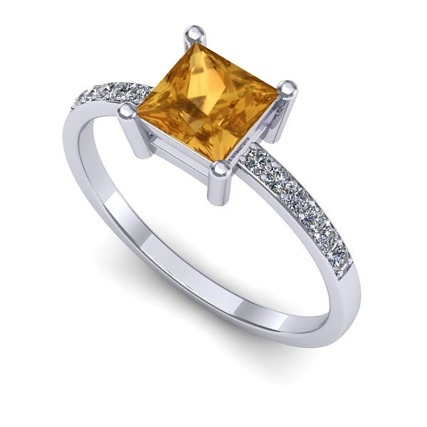 Inel din aur alb cu citrin