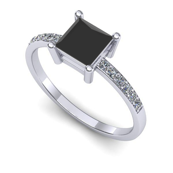 Inel logodna din aur alb cu diamant negru