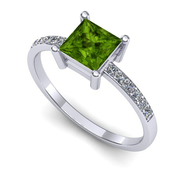 Inel de logodna din aur alb cu peridot