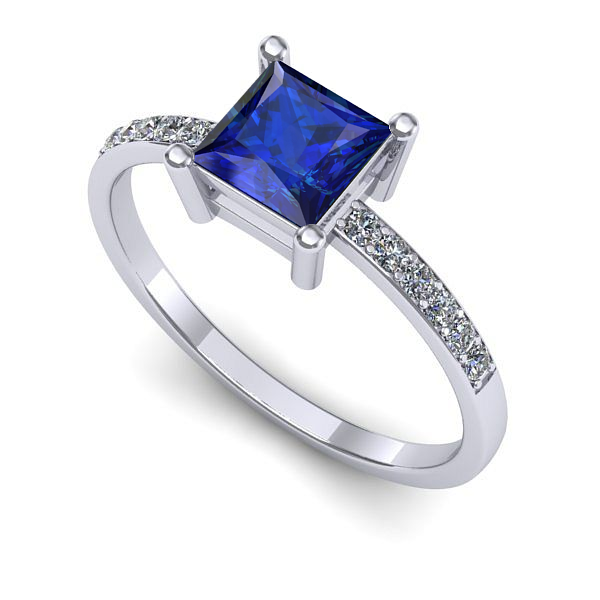 Inel de logodna din aur alb cu safir