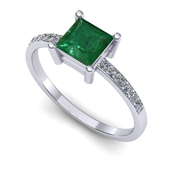 Inel logodna din aur alb cu smarald