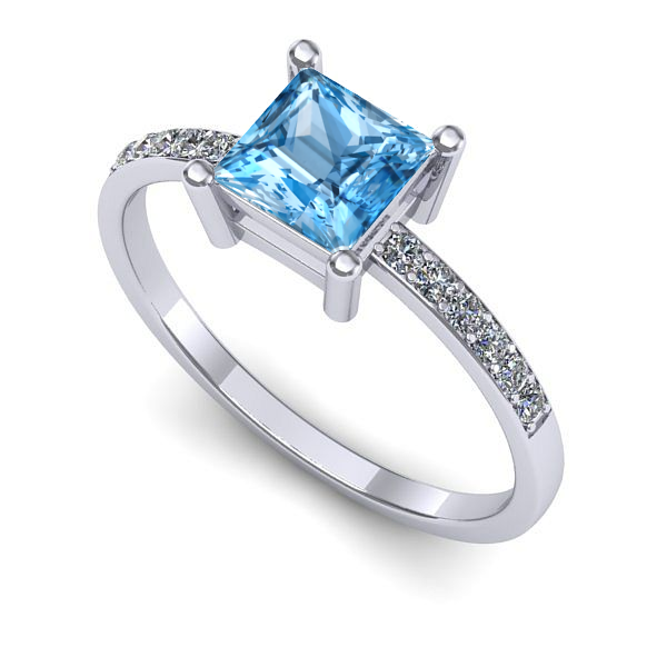 Inel logodna din aur alb cu topaz blue