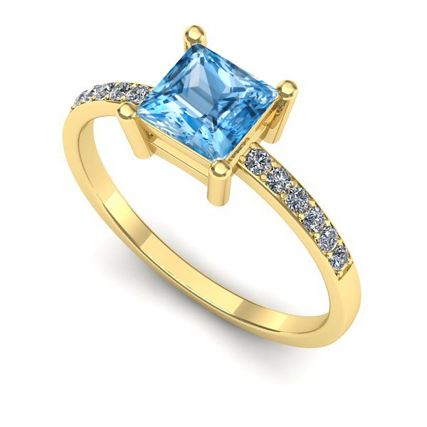 Inel logodna din aur galben cu topaz blue