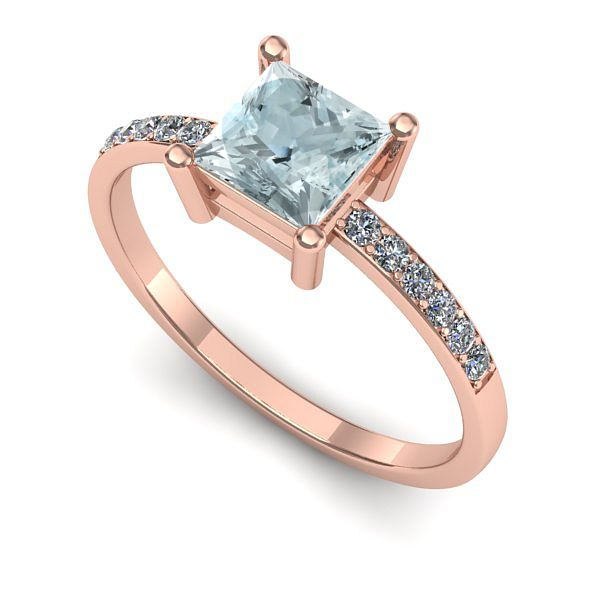 Inel logodna din aur roz cu aquamarin