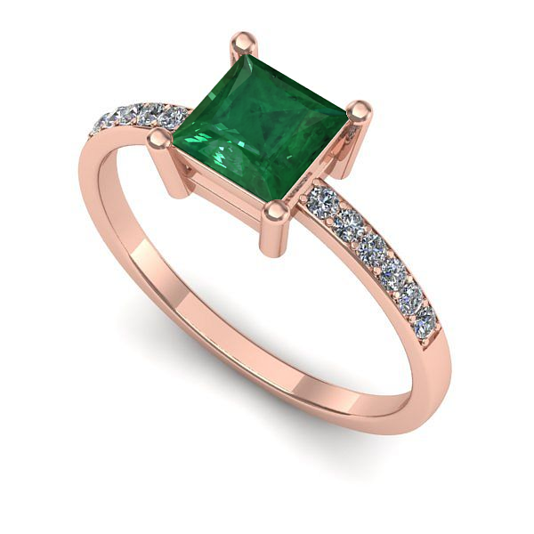 Inel logodna din aur roz cu smarald
