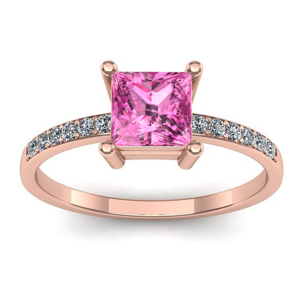 Inel de logodna cu safir roz patrat