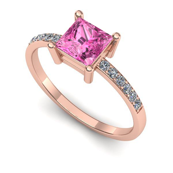 Inel logodna din aur roz cu safir roz