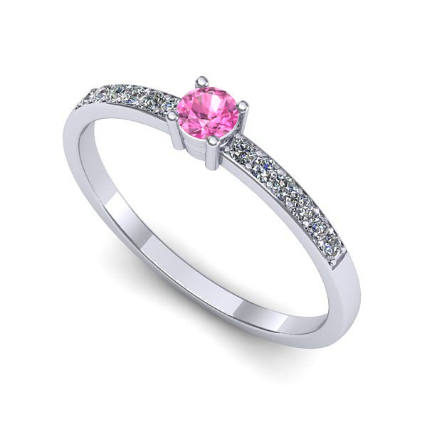 Inel de logodna din aur alb cu safir roz