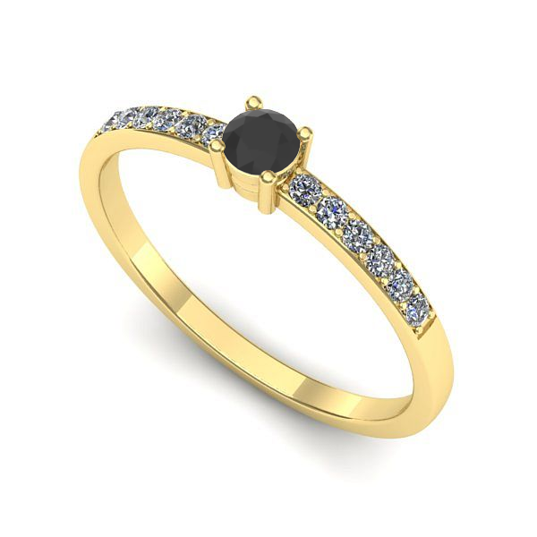 Inel de logodna din aur galben cu diamant negru