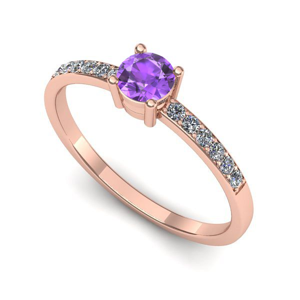 Inel de logodna din aur roz cu ametist
