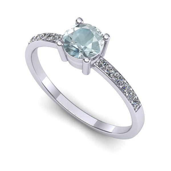 Inel logodna din aur alb cu aquamarin