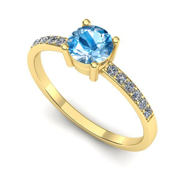 Inel logodna din aur galben cu topaz blue