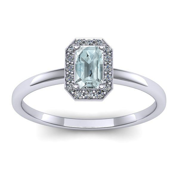Inel logodna cu aquamarin dreptunghiular