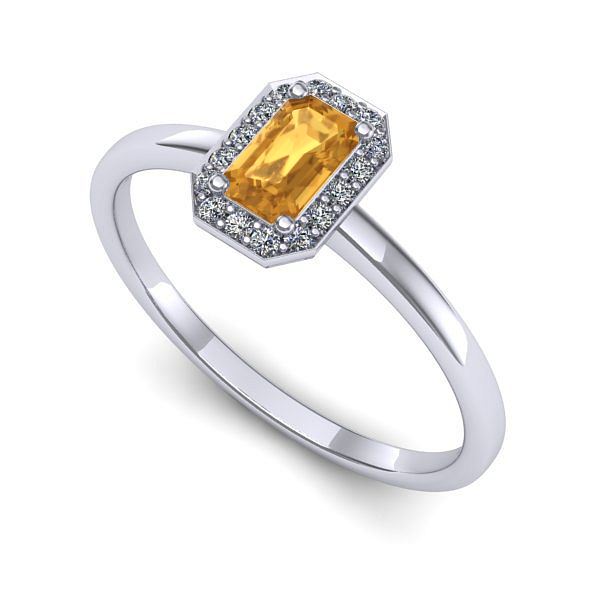 Inel logodna din aur alb cu citrin