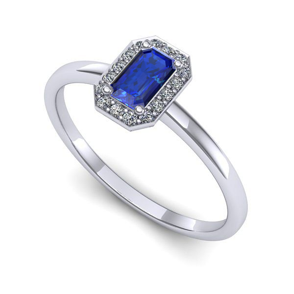 Inel de logodna din aur alb cu safir