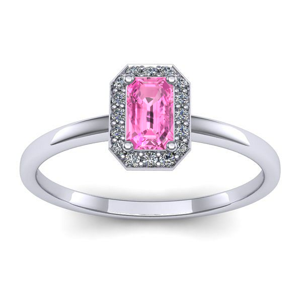 Inel logodna cu safir roz dreptunghiular