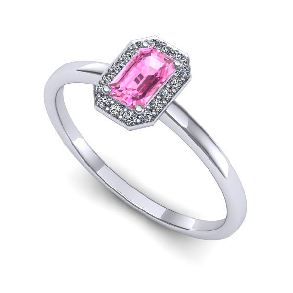 Inel de logodna din aur alb cu safir roz