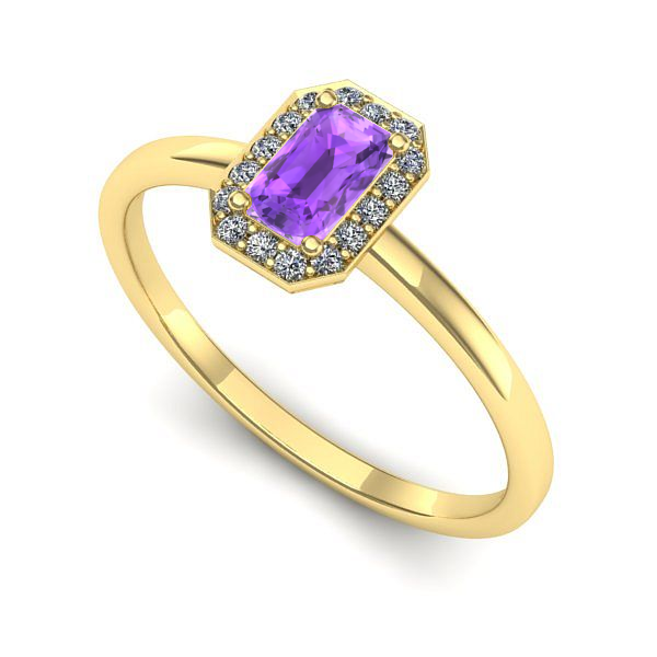 Inel logodna din aur galben cu ametist