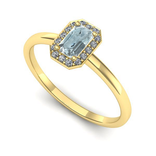 Inel logodna din aur galben cu aquamarin