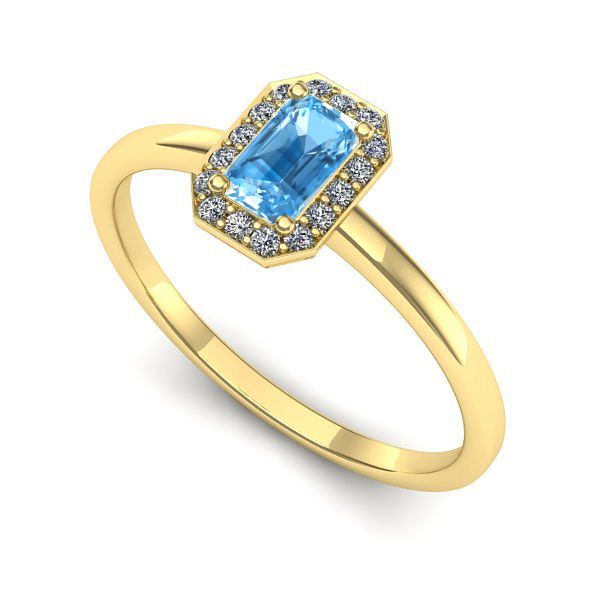 Inel logodna din aur galben cu topaz blue