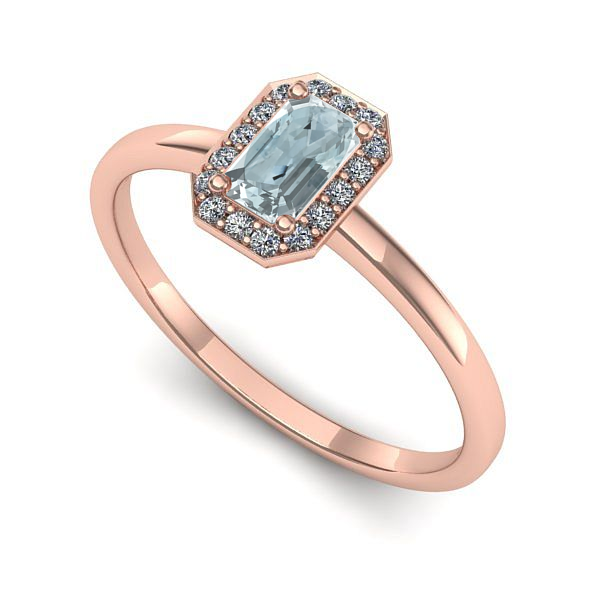 Inel din aur roz cu aquamarin