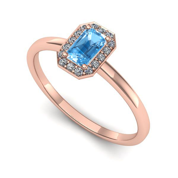 Inel logodna din aur roz cu topaz blue