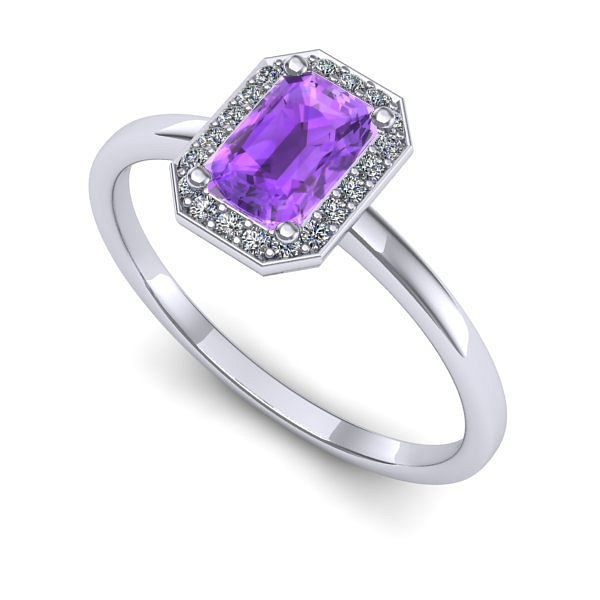 Inel logodna din aur alb cu ametist