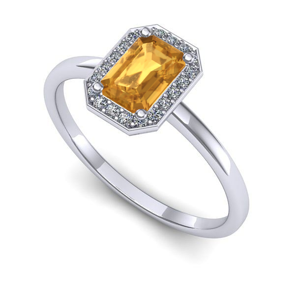 Inel logodna din aur alb cu citrin