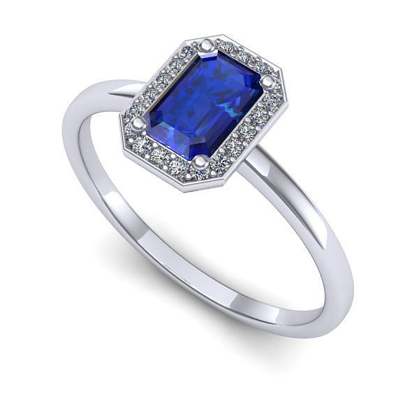 Inel de logodna din aur alb cu safir