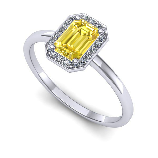 Inel de logodna din aur alb cu safir galben