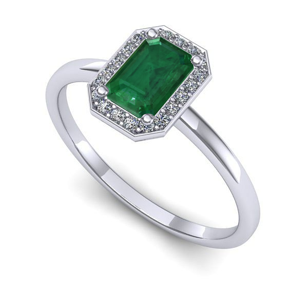 Inel din aur alb cu smarald