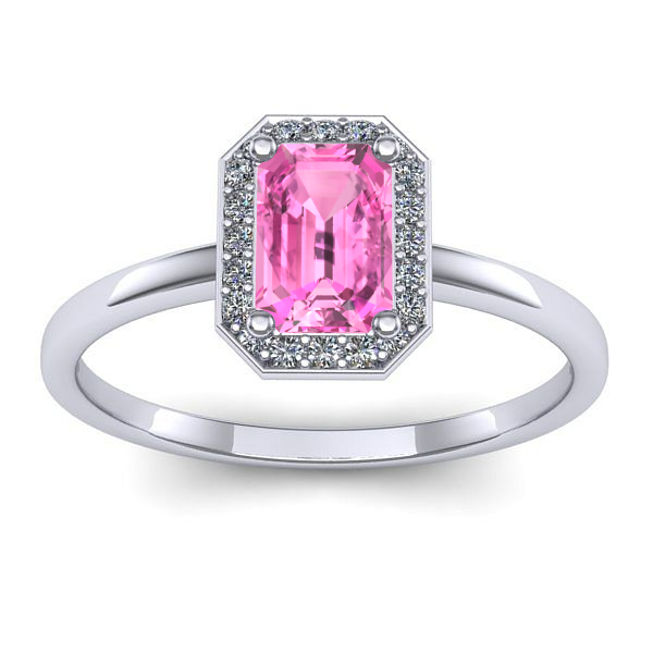 Inel logodna cu safir roz dreptunghiular