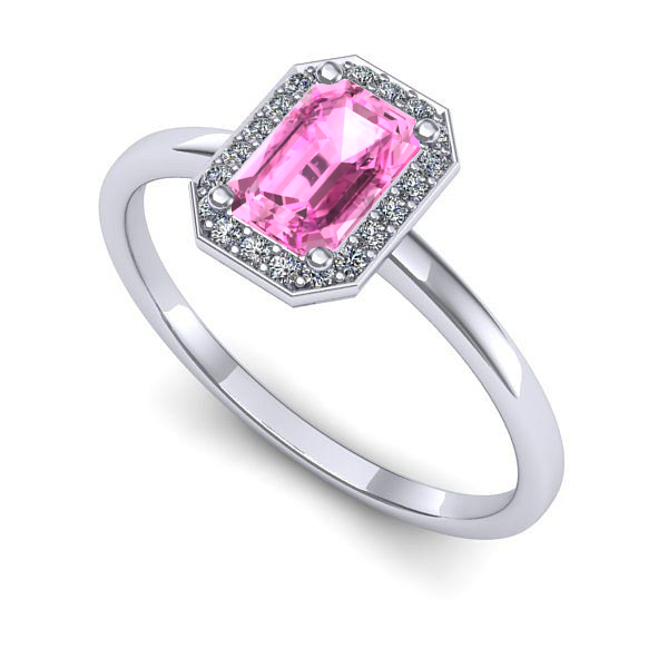 Inel logodna din aur alb cu safir roz