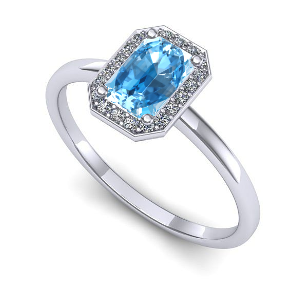 Inel logodna din aur alb cu topaz blue