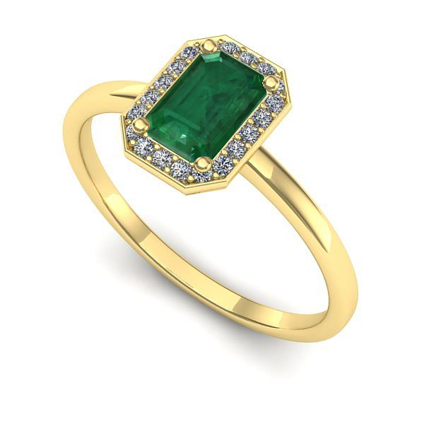 Inel logodna din aur galben cu smarald