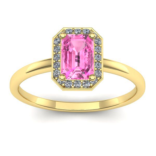 Inel logodna cu safir roz dreptunghiular