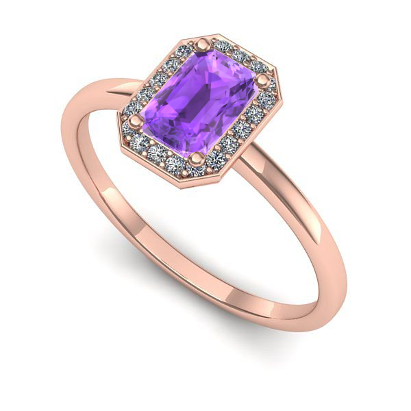 Inel logodna din aur roz cu ametist