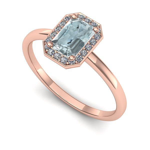 Inel din aur roz cu aquamarin