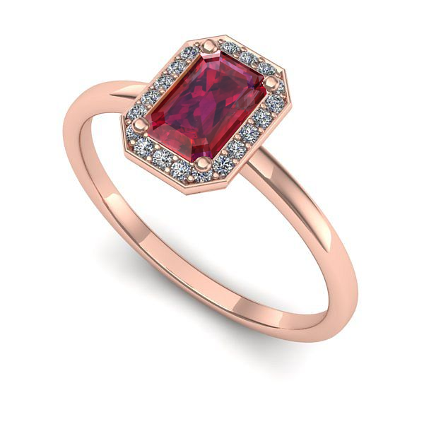 Inel de logodna din aur roz cu rubin