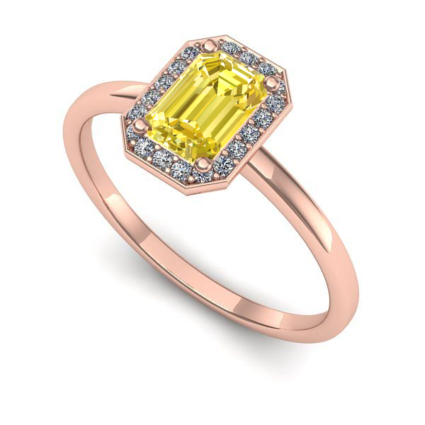 Inel de logodna din aur roz cu safir galben