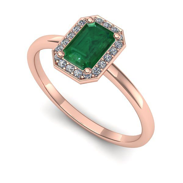 Inel de logodna din aur roz cu smarald