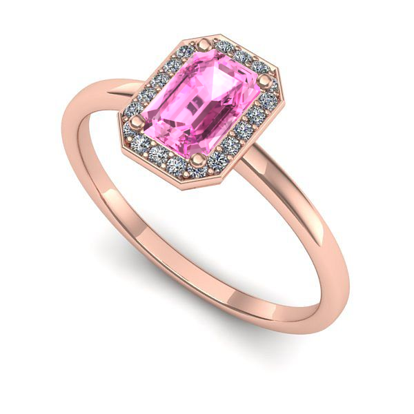 Inel de logodna din aur roz cu safir roz