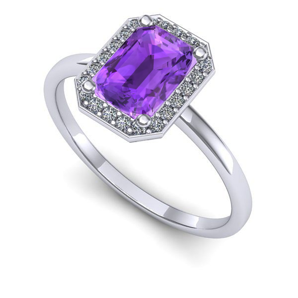 Inel logodna din aur alb cu ametist