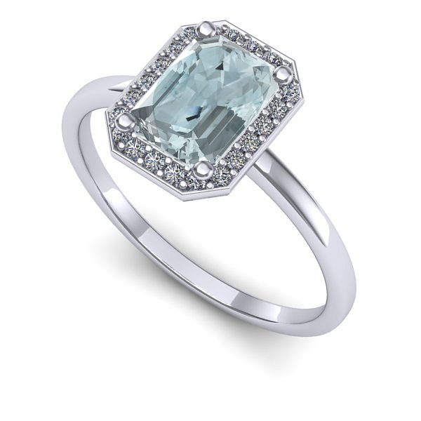 Inel logodna din aur alb cu aquamarin